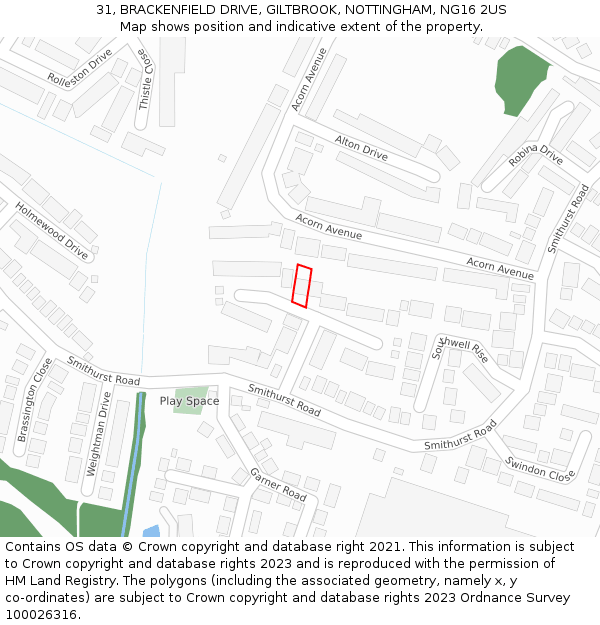 31, BRACKENFIELD DRIVE, GILTBROOK, NOTTINGHAM, NG16 2US: Location map and indicative extent of plot