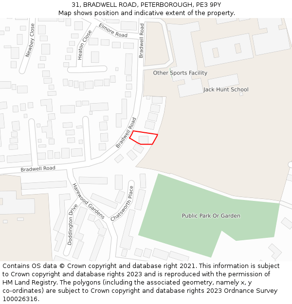 31, BRADWELL ROAD, PETERBOROUGH, PE3 9PY: Location map and indicative extent of plot