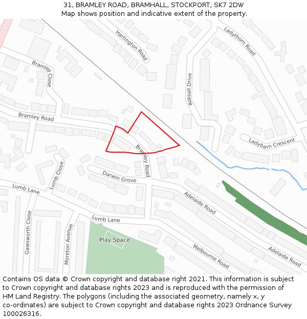 31, BRAMLEY ROAD, BRAMHALL, STOCKPORT, SK7 2DW: Location map and indicative extent of plot