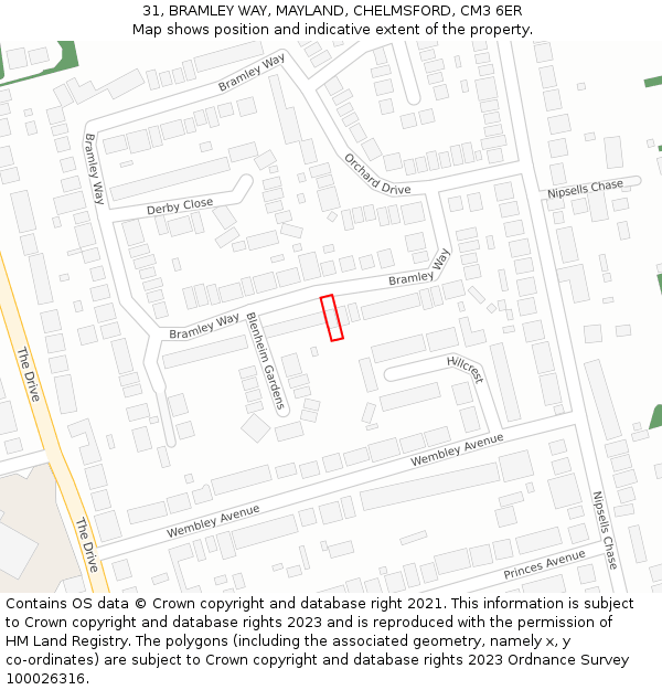 31, BRAMLEY WAY, MAYLAND, CHELMSFORD, CM3 6ER: Location map and indicative extent of plot