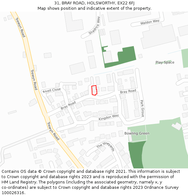 31, BRAY ROAD, HOLSWORTHY, EX22 6FJ: Location map and indicative extent of plot