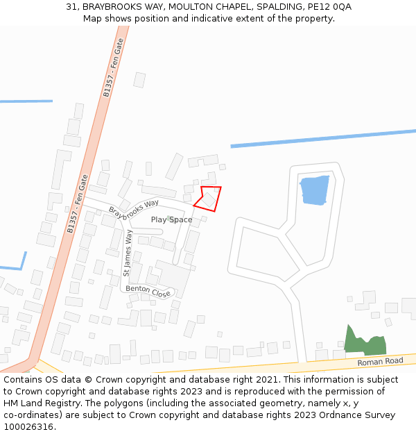 31, BRAYBROOKS WAY, MOULTON CHAPEL, SPALDING, PE12 0QA: Location map and indicative extent of plot