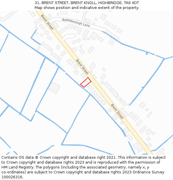 31, BRENT STREET, BRENT KNOLL, HIGHBRIDGE, TA9 4DT: Location map and indicative extent of plot