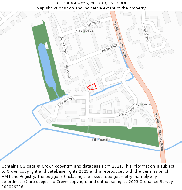31, BRIDGEWAYS, ALFORD, LN13 9DF: Location map and indicative extent of plot
