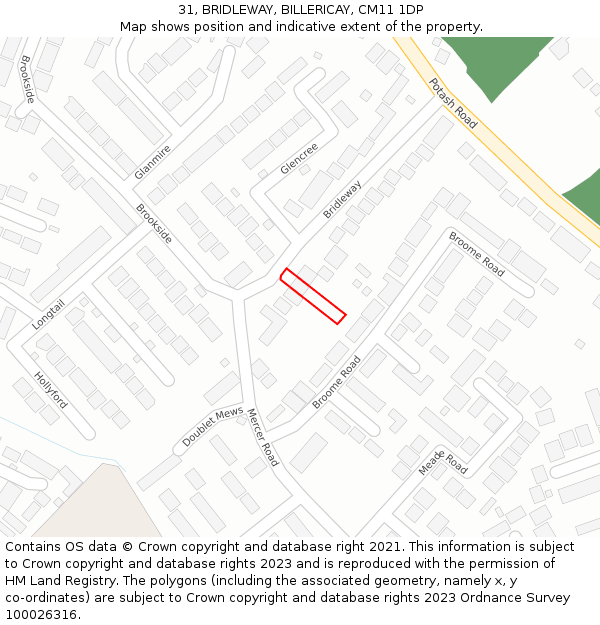 31, BRIDLEWAY, BILLERICAY, CM11 1DP: Location map and indicative extent of plot