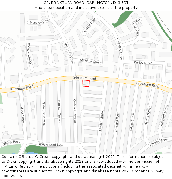 31, BRINKBURN ROAD, DARLINGTON, DL3 6DT: Location map and indicative extent of plot
