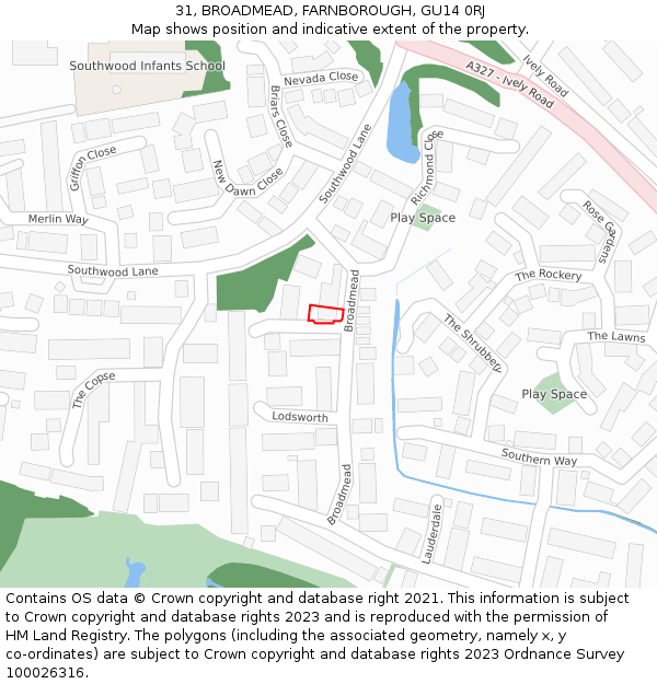 31, BROADMEAD, FARNBOROUGH, GU14 0RJ: Location map and indicative extent of plot