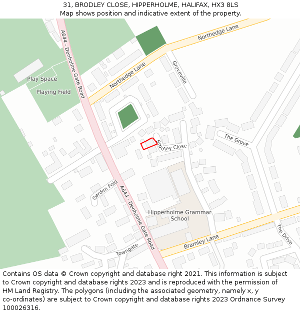 31, BRODLEY CLOSE, HIPPERHOLME, HALIFAX, HX3 8LS: Location map and indicative extent of plot