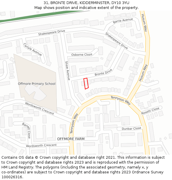 31, BRONTE DRIVE, KIDDERMINSTER, DY10 3YU: Location map and indicative extent of plot