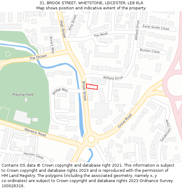 31, BROOK STREET, WHETSTONE, LEICESTER, LE8 6LA: Location map and indicative extent of plot