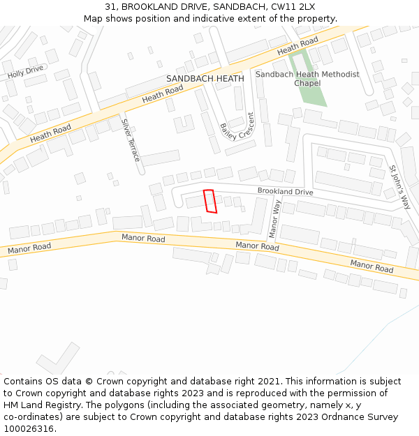 31, BROOKLAND DRIVE, SANDBACH, CW11 2LX: Location map and indicative extent of plot