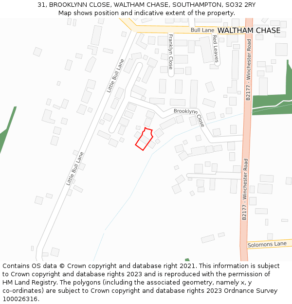 31, BROOKLYNN CLOSE, WALTHAM CHASE, SOUTHAMPTON, SO32 2RY: Location map and indicative extent of plot