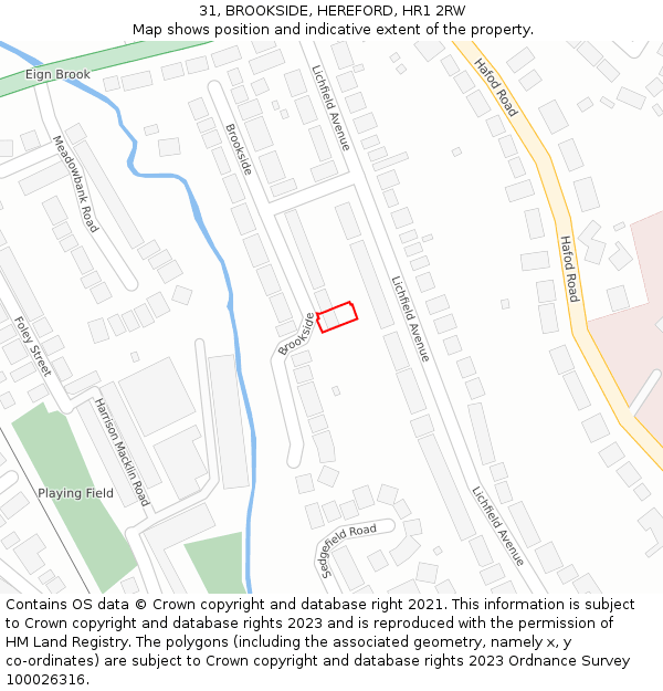 31, BROOKSIDE, HEREFORD, HR1 2RW: Location map and indicative extent of plot