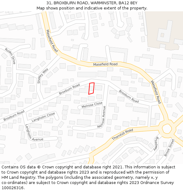 31, BROXBURN ROAD, WARMINSTER, BA12 8EY: Location map and indicative extent of plot
