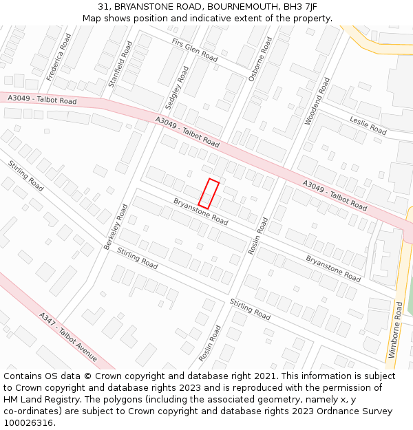31, BRYANSTONE ROAD, BOURNEMOUTH, BH3 7JF: Location map and indicative extent of plot