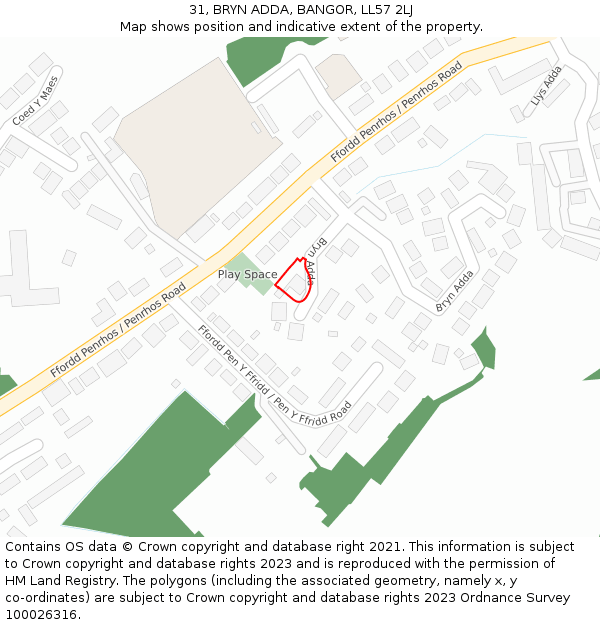 31, BRYN ADDA, BANGOR, LL57 2LJ: Location map and indicative extent of plot