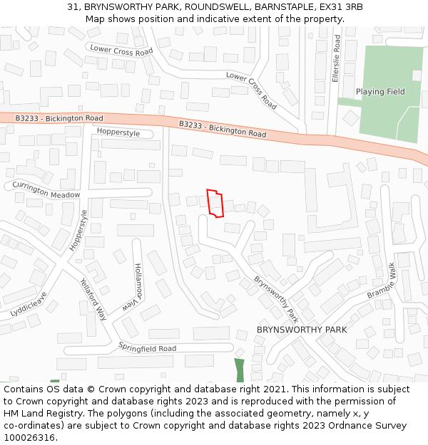 31, BRYNSWORTHY PARK, ROUNDSWELL, BARNSTAPLE, EX31 3RB: Location map and indicative extent of plot