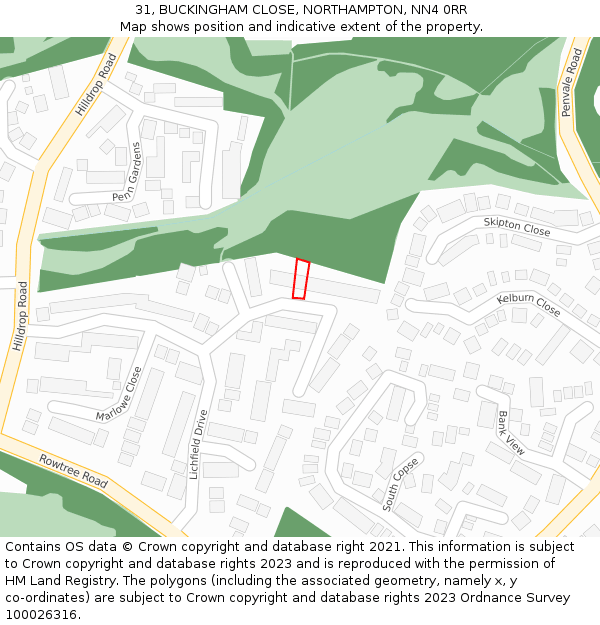 31, BUCKINGHAM CLOSE, NORTHAMPTON, NN4 0RR: Location map and indicative extent of plot