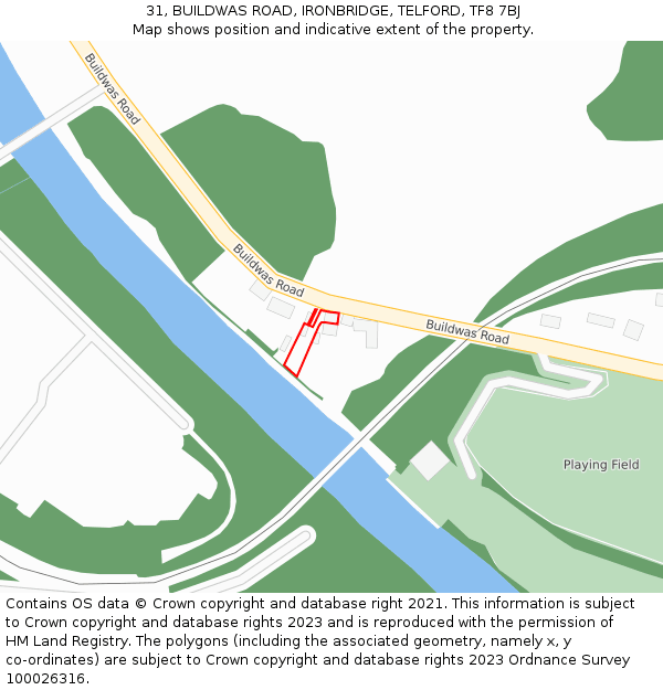 31, BUILDWAS ROAD, IRONBRIDGE, TELFORD, TF8 7BJ: Location map and indicative extent of plot