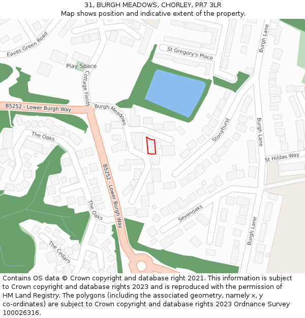 31, BURGH MEADOWS, CHORLEY, PR7 3LR: Location map and indicative extent of plot