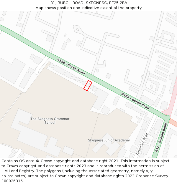 31, BURGH ROAD, SKEGNESS, PE25 2RA: Location map and indicative extent of plot