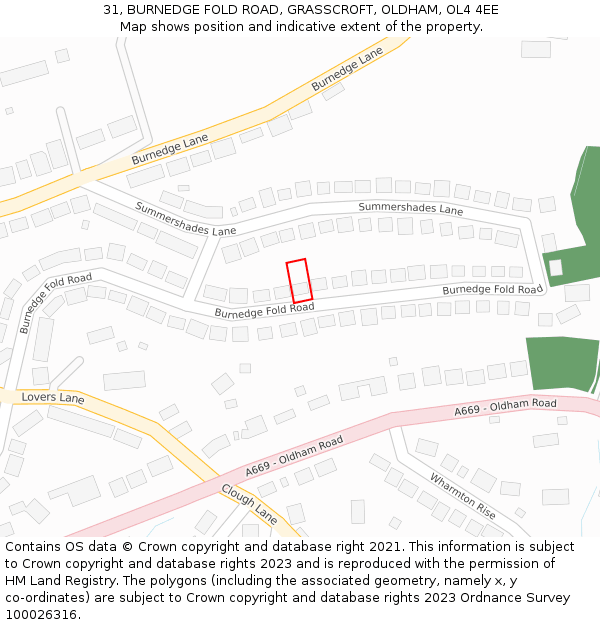 31, BURNEDGE FOLD ROAD, GRASSCROFT, OLDHAM, OL4 4EE: Location map and indicative extent of plot