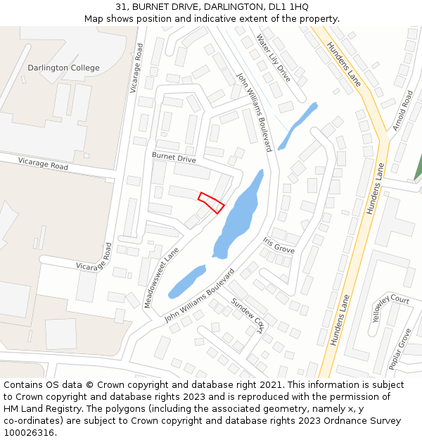 31, BURNET DRIVE, DARLINGTON, DL1 1HQ: Location map and indicative extent of plot