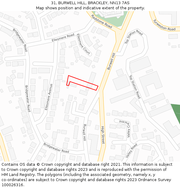 31, BURWELL HILL, BRACKLEY, NN13 7AS: Location map and indicative extent of plot