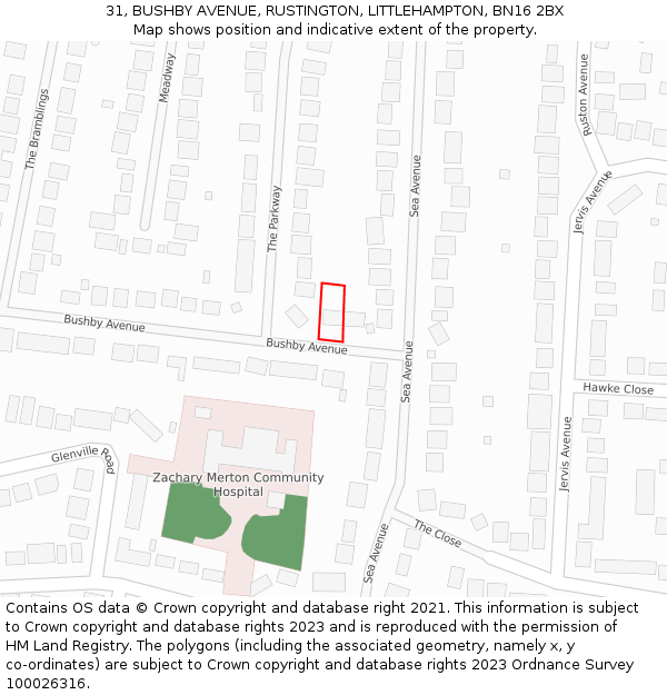31, BUSHBY AVENUE, RUSTINGTON, LITTLEHAMPTON, BN16 2BX: Location map and indicative extent of plot