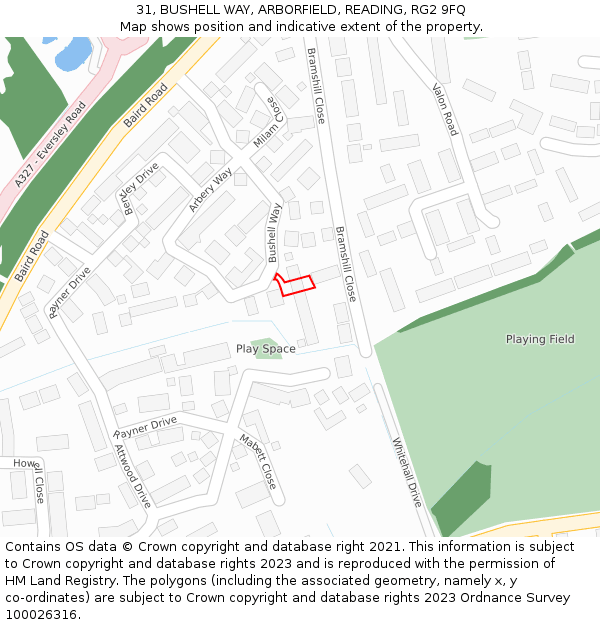 31, BUSHELL WAY, ARBORFIELD, READING, RG2 9FQ: Location map and indicative extent of plot