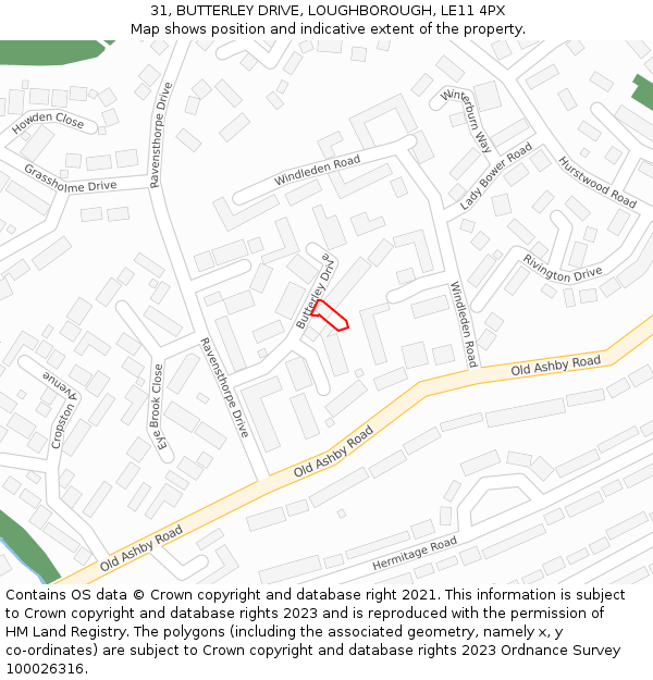 31, BUTTERLEY DRIVE, LOUGHBOROUGH, LE11 4PX: Location map and indicative extent of plot