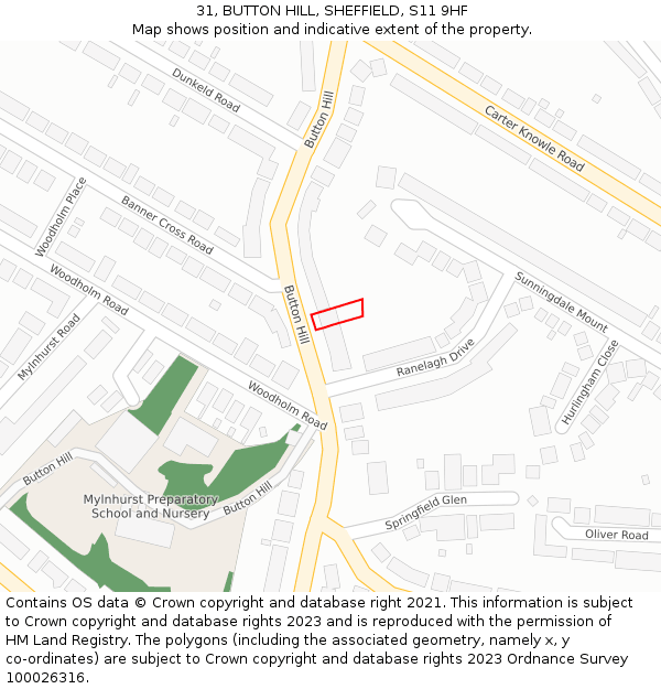 31, BUTTON HILL, SHEFFIELD, S11 9HF: Location map and indicative extent of plot