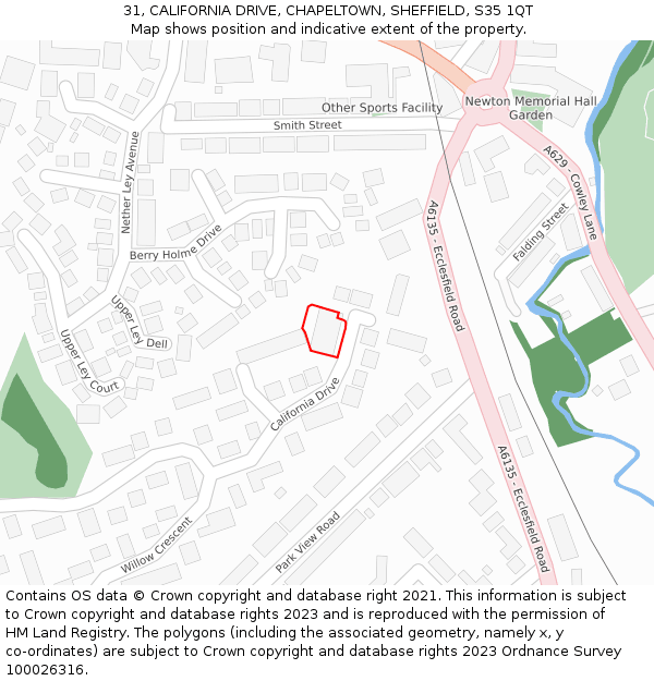 31, CALIFORNIA DRIVE, CHAPELTOWN, SHEFFIELD, S35 1QT: Location map and indicative extent of plot
