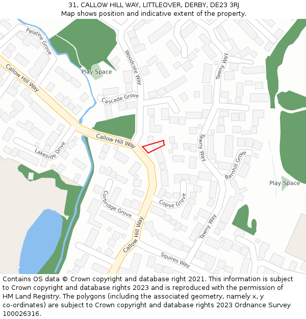 31, CALLOW HILL WAY, LITTLEOVER, DERBY, DE23 3RJ: Location map and indicative extent of plot