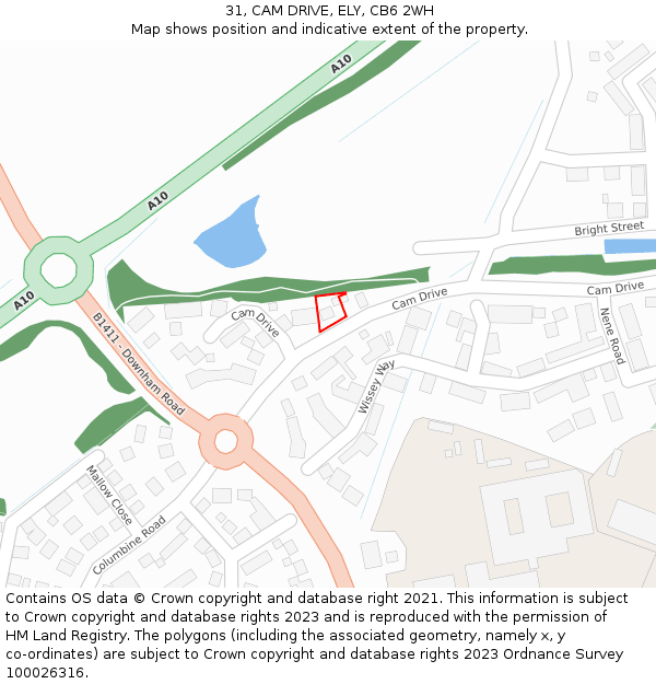 31, CAM DRIVE, ELY, CB6 2WH: Location map and indicative extent of plot
