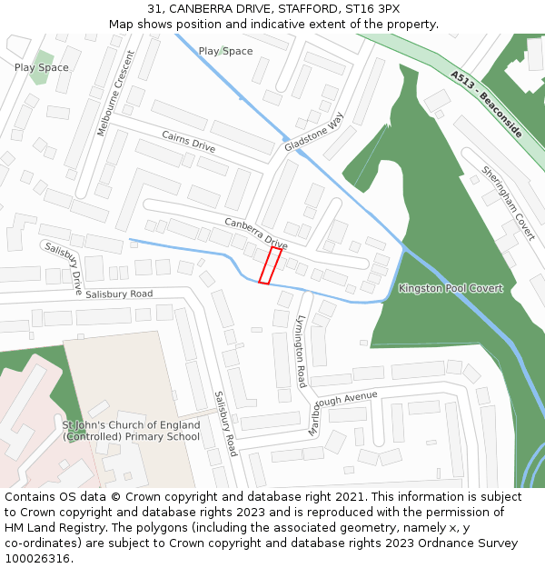 31, CANBERRA DRIVE, STAFFORD, ST16 3PX: Location map and indicative extent of plot