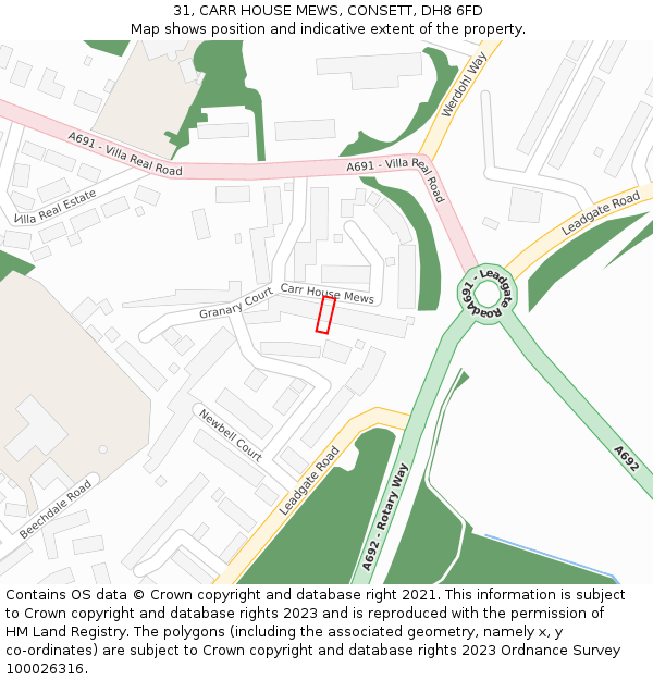 31, CARR HOUSE MEWS, CONSETT, DH8 6FD: Location map and indicative extent of plot