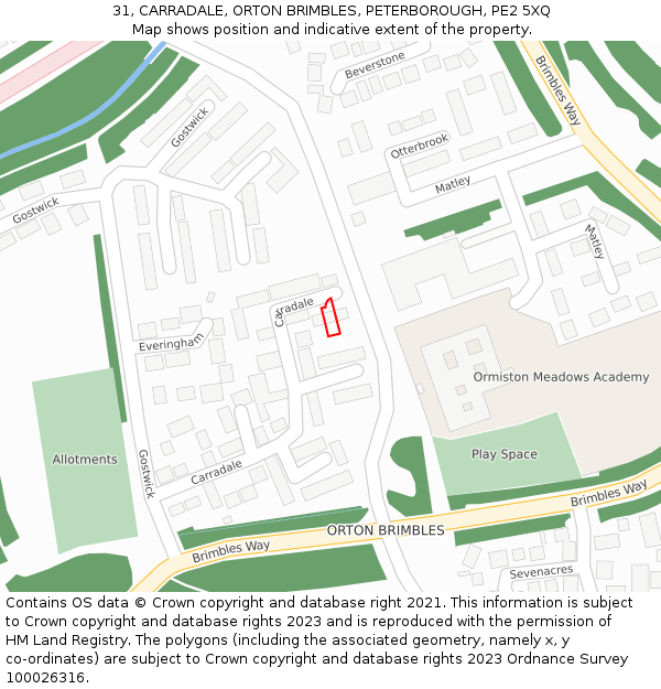 31, CARRADALE, ORTON BRIMBLES, PETERBOROUGH, PE2 5XQ: Location map and indicative extent of plot