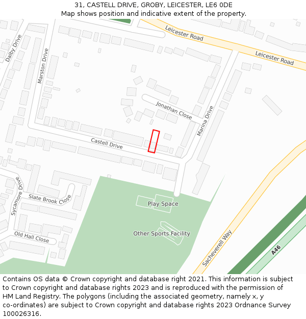 31, CASTELL DRIVE, GROBY, LEICESTER, LE6 0DE: Location map and indicative extent of plot