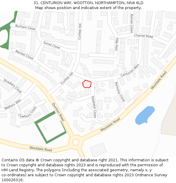 31, CENTURION WAY, WOOTTON, NORTHAMPTON, NN4 6LD: Location map and indicative extent of plot