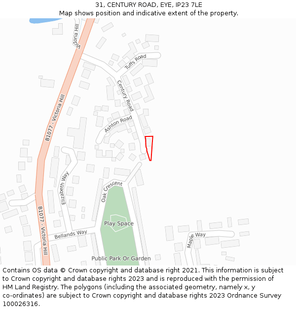 31, CENTURY ROAD, EYE, IP23 7LE: Location map and indicative extent of plot