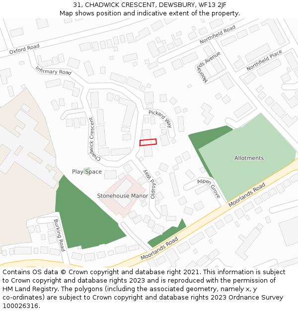 31, CHADWICK CRESCENT, DEWSBURY, WF13 2JF: Location map and indicative extent of plot