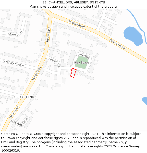 31, CHANCELLORS, ARLESEY, SG15 6YB: Location map and indicative extent of plot