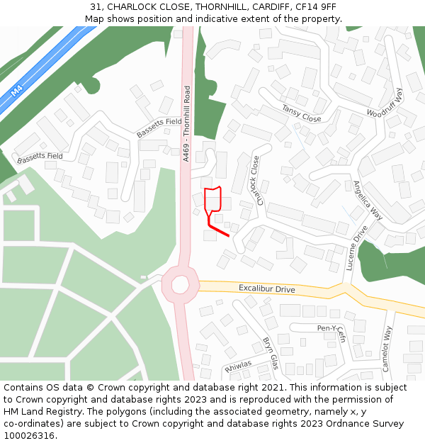 31, CHARLOCK CLOSE, THORNHILL, CARDIFF, CF14 9FF: Location map and indicative extent of plot