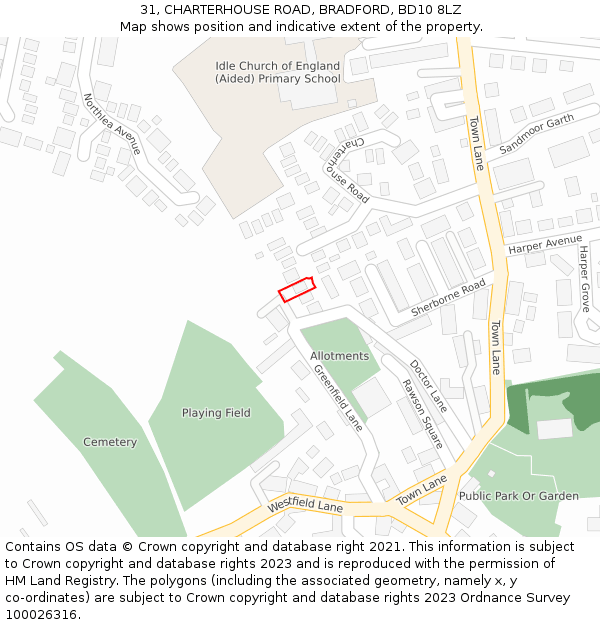 31, CHARTERHOUSE ROAD, BRADFORD, BD10 8LZ: Location map and indicative extent of plot
