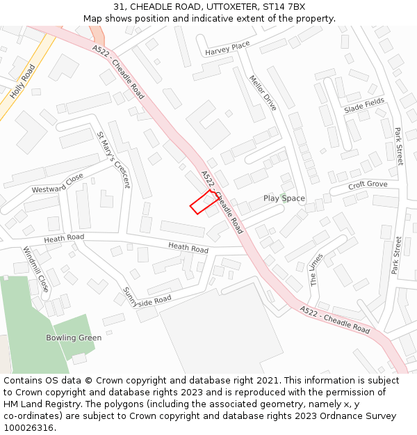 31, CHEADLE ROAD, UTTOXETER, ST14 7BX: Location map and indicative extent of plot