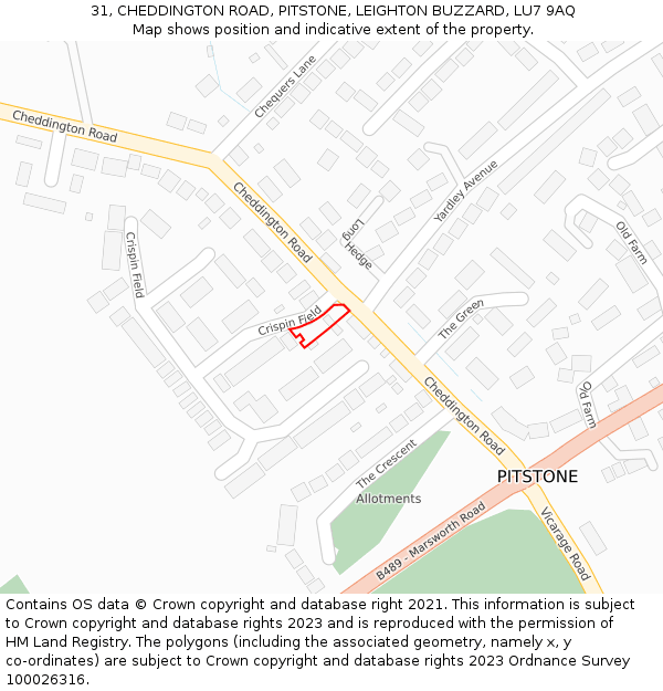 31, CHEDDINGTON ROAD, PITSTONE, LEIGHTON BUZZARD, LU7 9AQ: Location map and indicative extent of plot