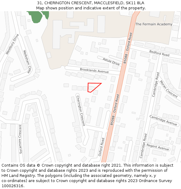 31, CHERINGTON CRESCENT, MACCLESFIELD, SK11 8LA: Location map and indicative extent of plot