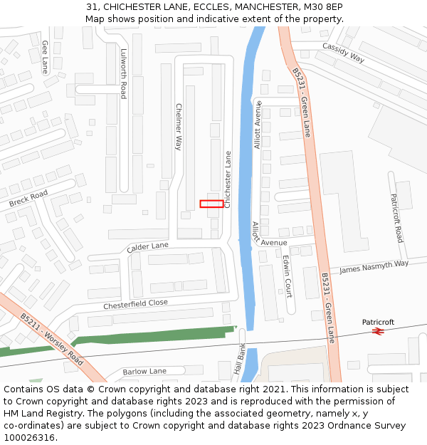 31, CHICHESTER LANE, ECCLES, MANCHESTER, M30 8EP: Location map and indicative extent of plot