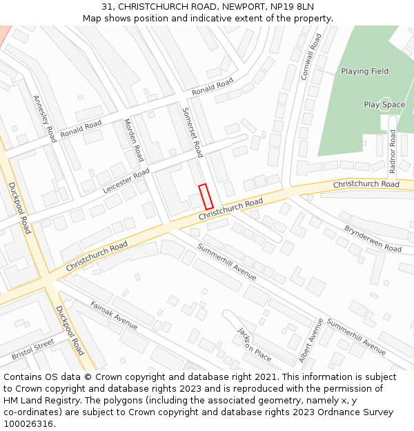 31, CHRISTCHURCH ROAD, NEWPORT, NP19 8LN: Location map and indicative extent of plot